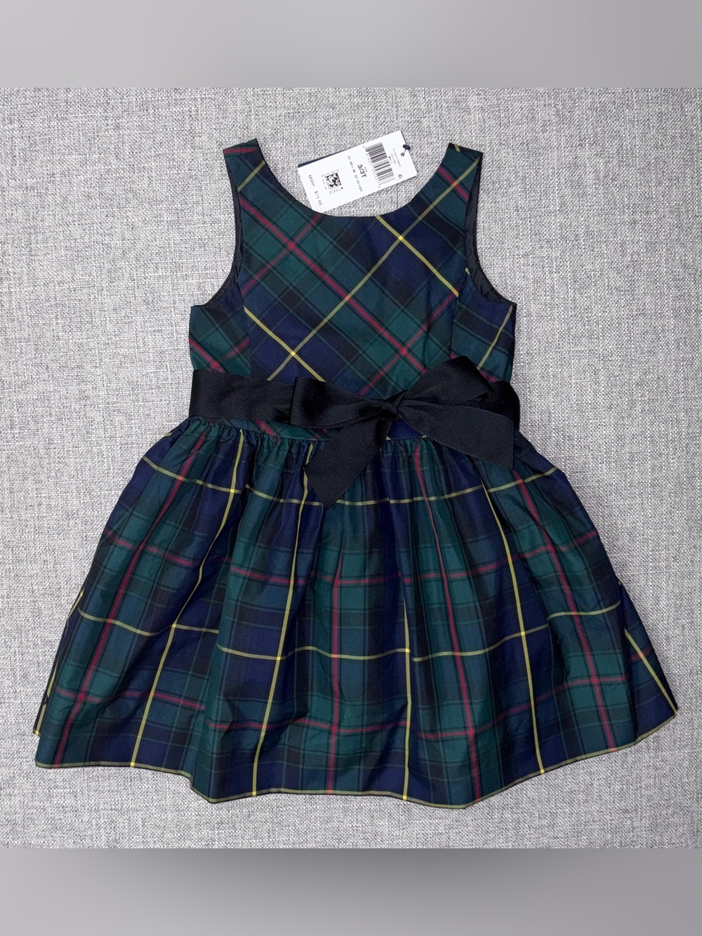 Polo by Ralph Lauren Navy, Green & Yellow Tartan Bow Waist Girls Dress